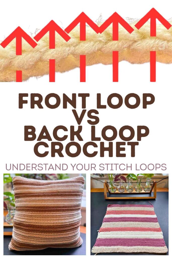 photos of front loop only crochet pillow and samples