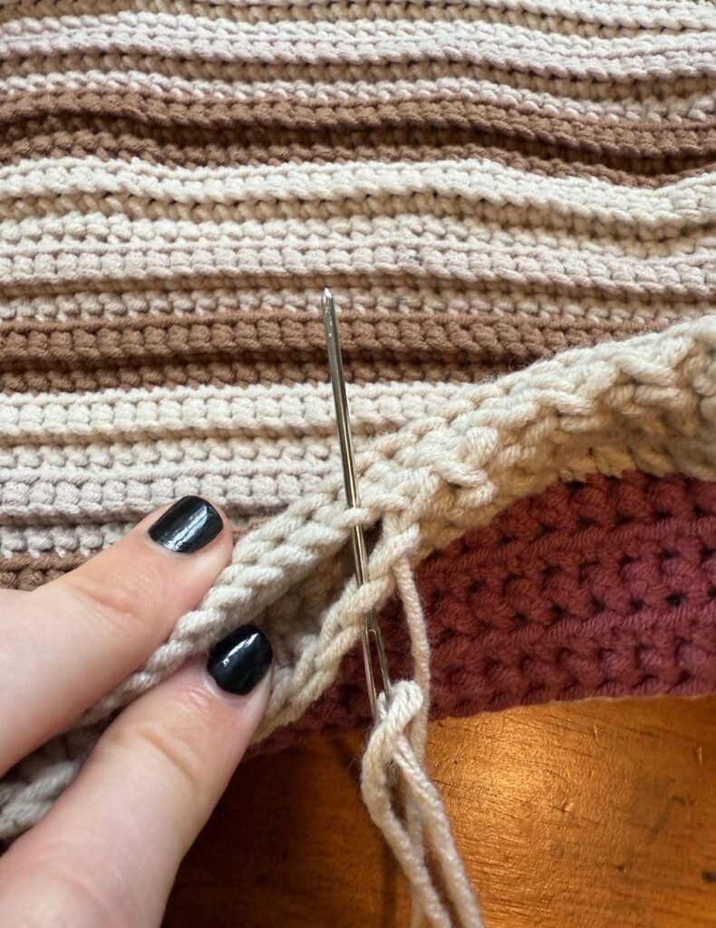 sewing the two sides together