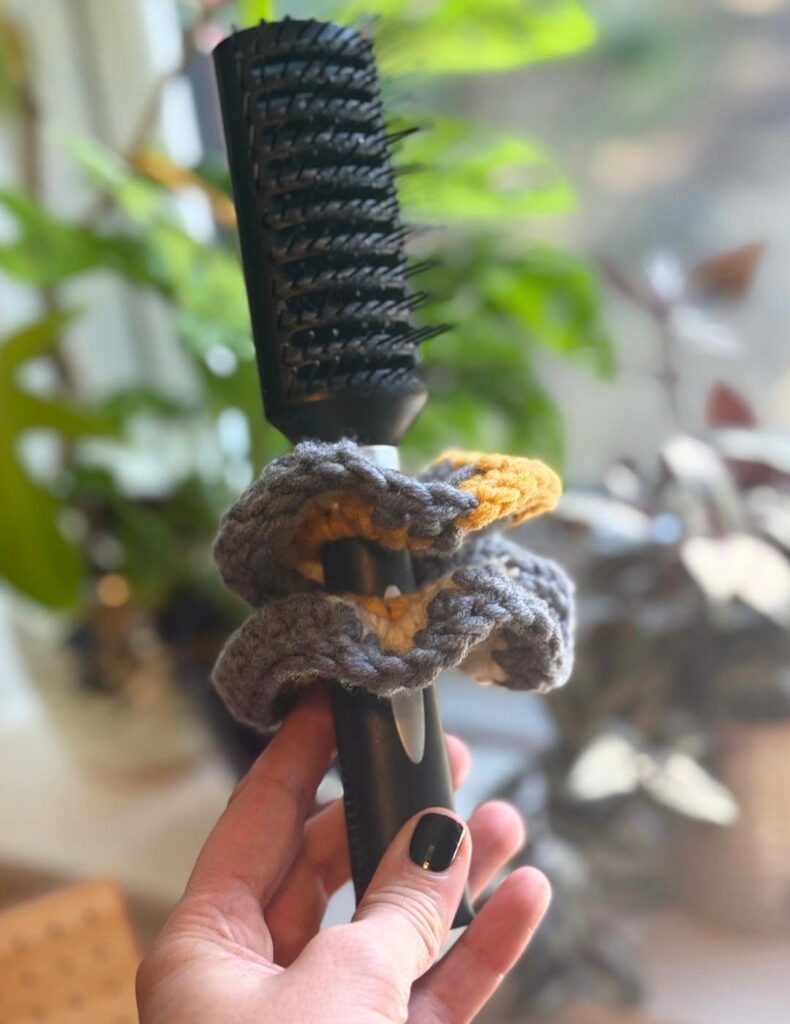 my scrunchie around my hairbrush