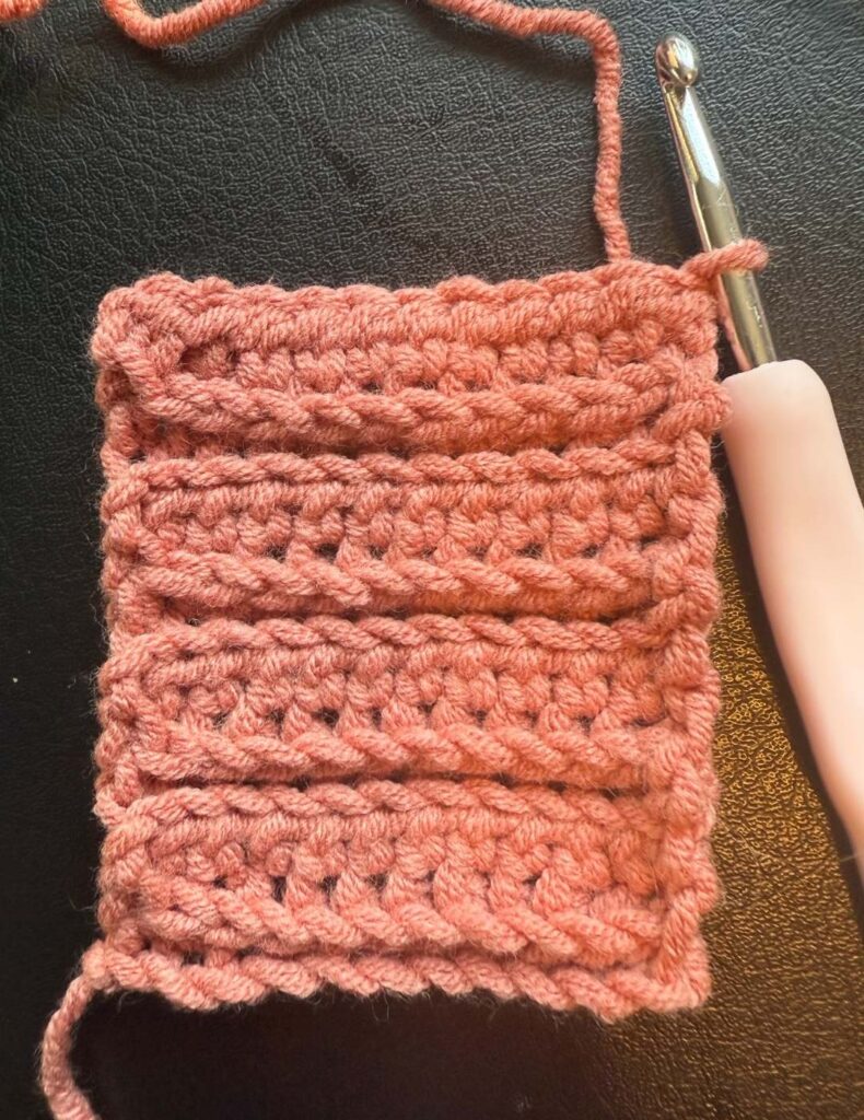 my sample of third loop crochet camel stitch
