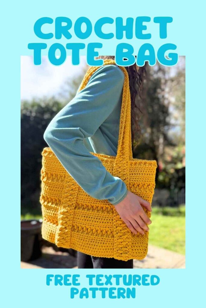 photo of a yellow crocheted tote bag
