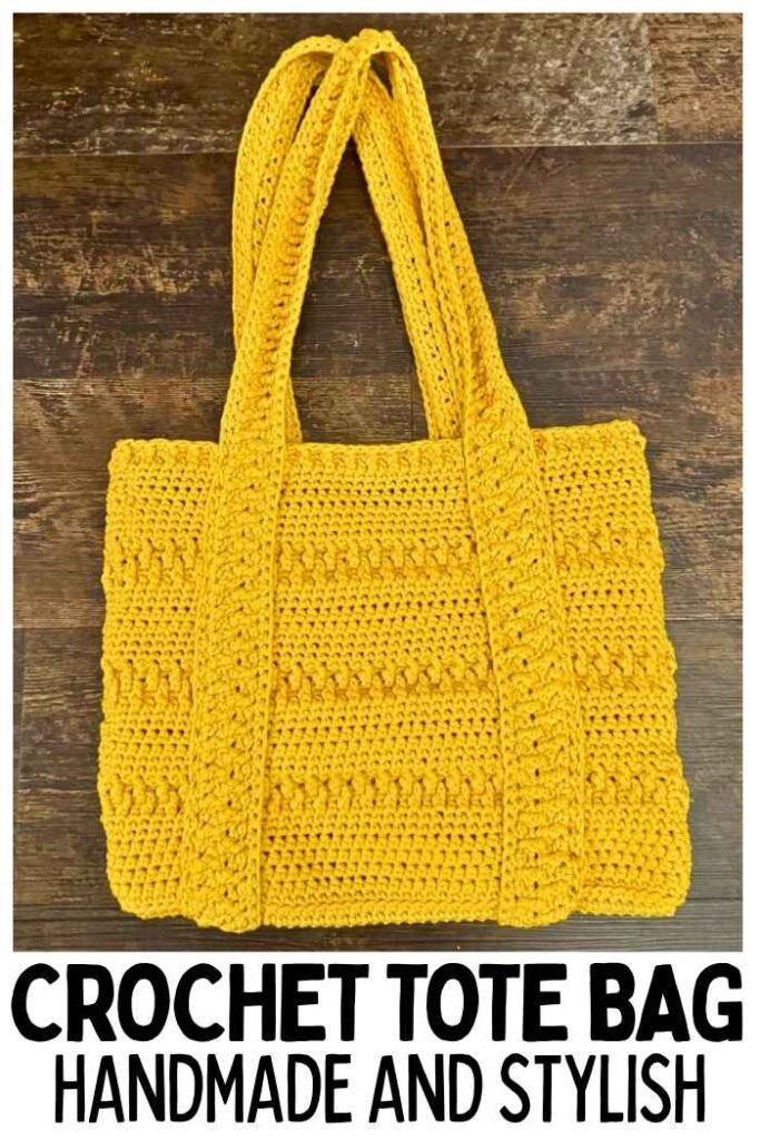photo of a yellow crochet tote bag