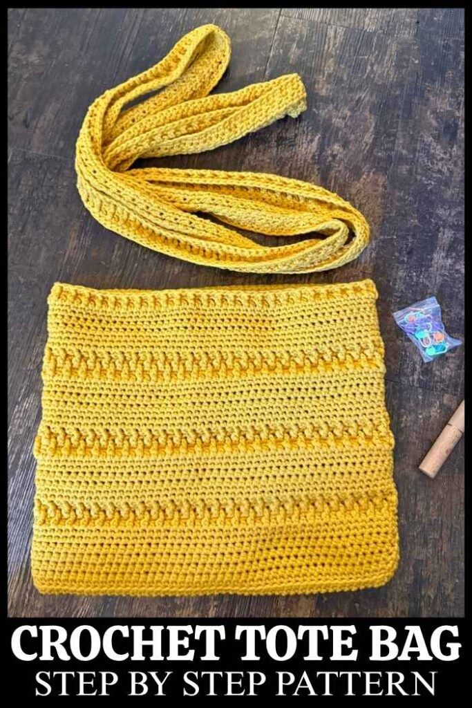 photo of a yellow crochet tote bag base and handle
