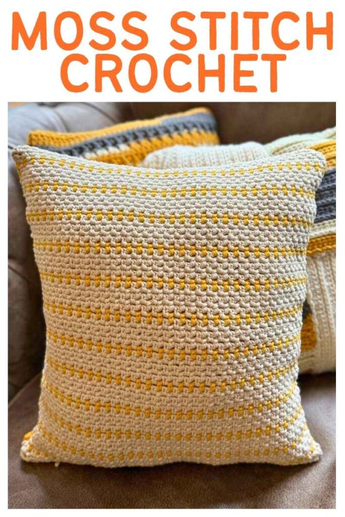 photo of a moss stitch crochet pillow cover