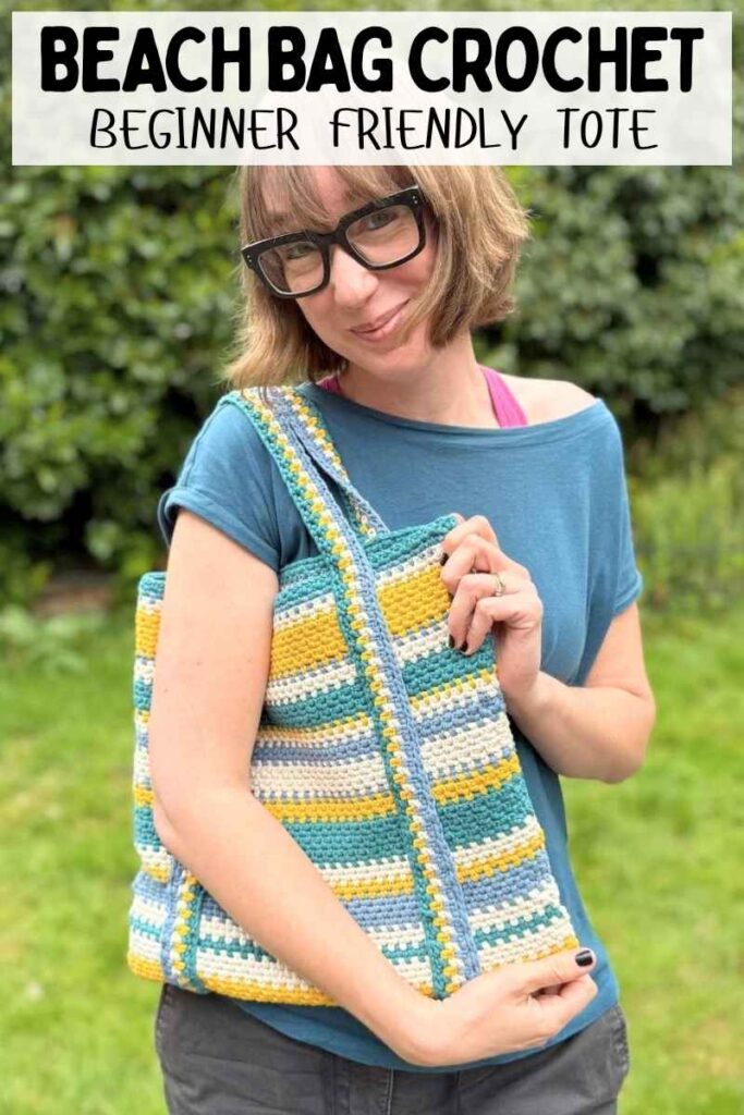 photo of a striped crochet beach bag