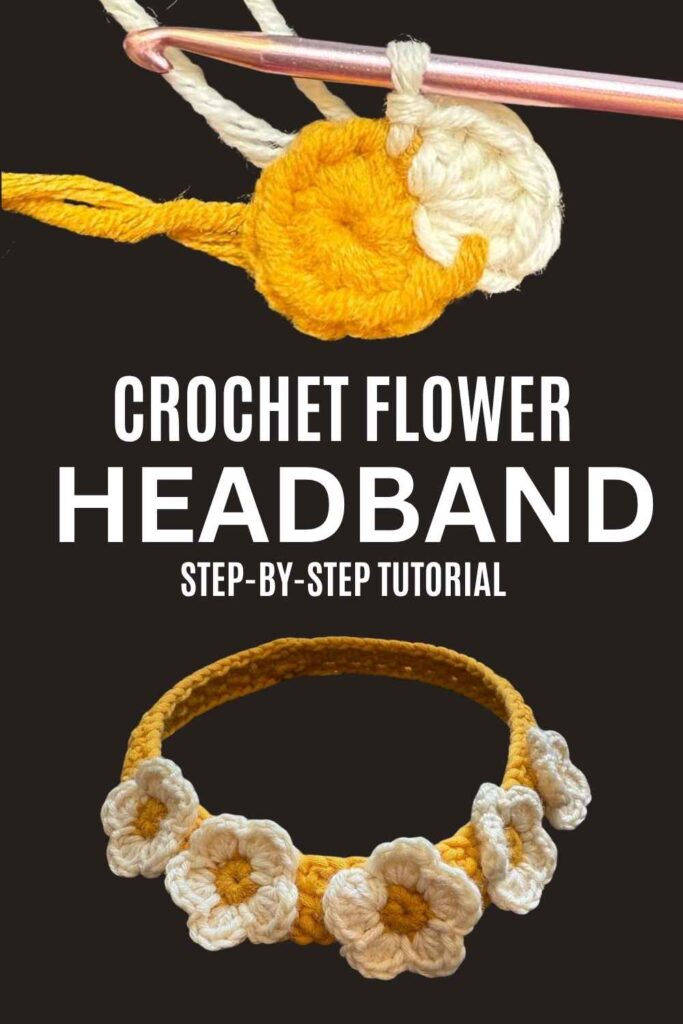photo of a crochet flower headband