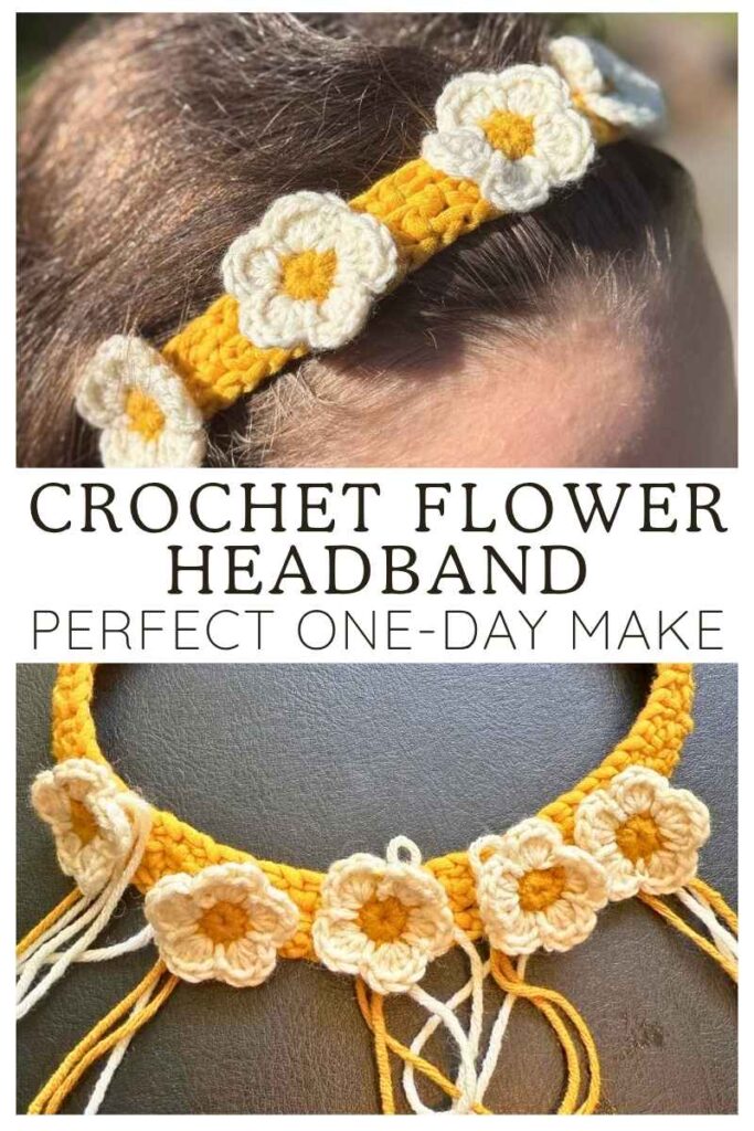 photos of a crochet flower headband