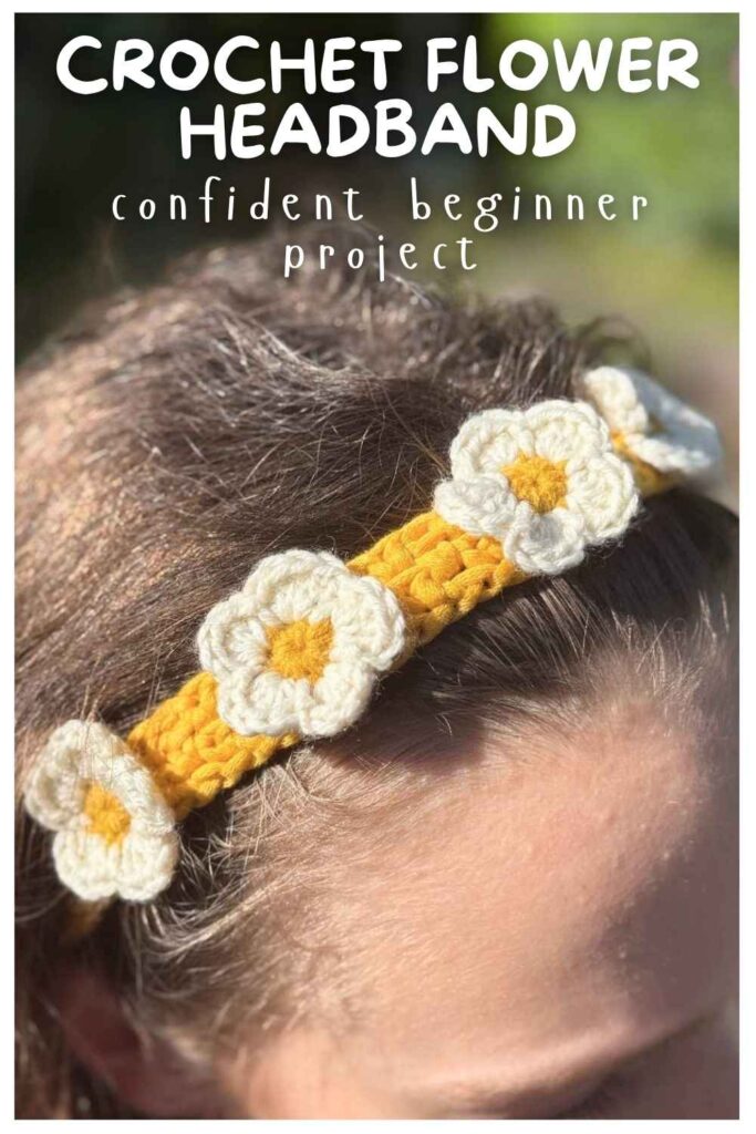 photo of a crochet flower headband