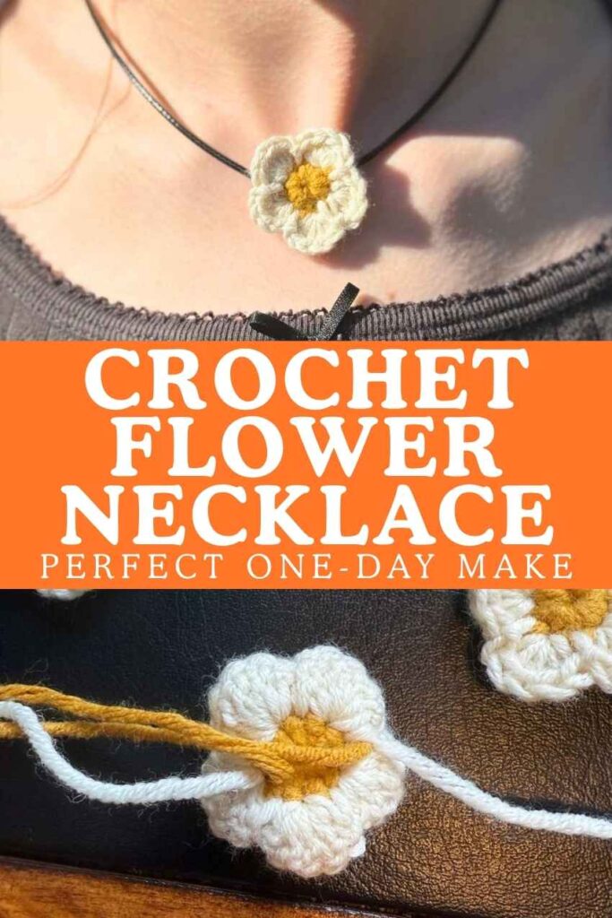 photos of a crochet flower necklace