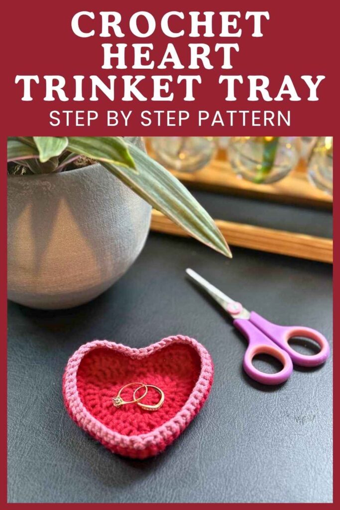 photo of crochet heart trinket tray