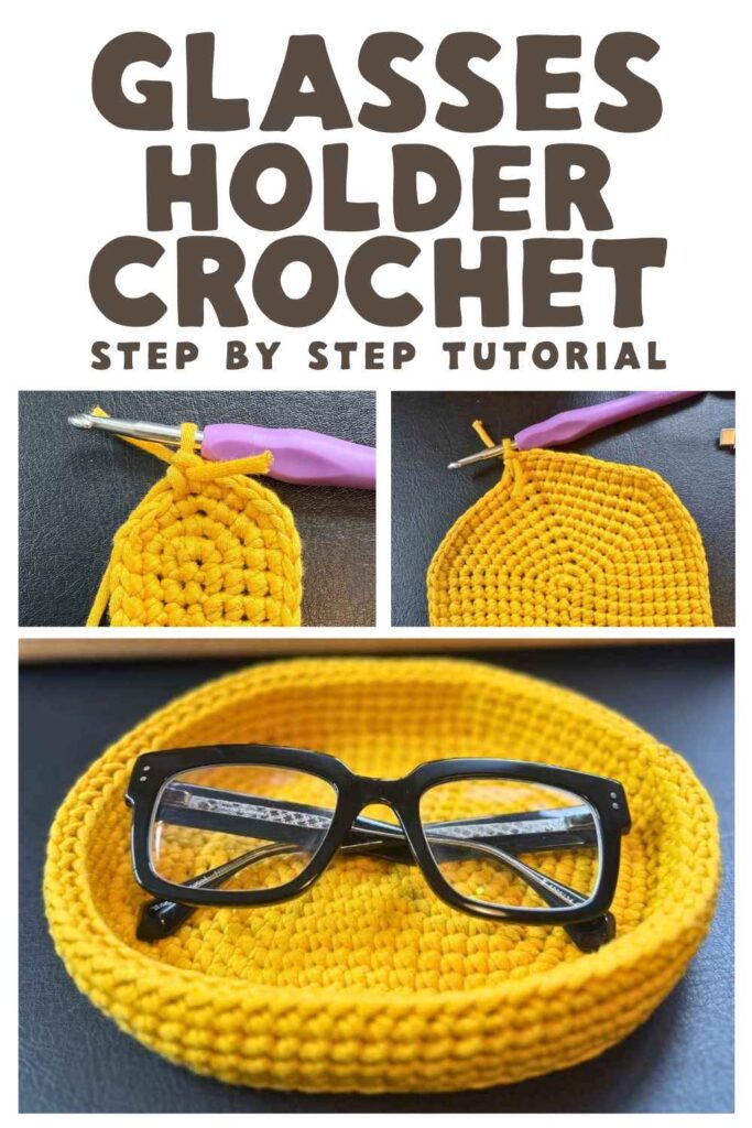 photos of constructing crochet glasses holder