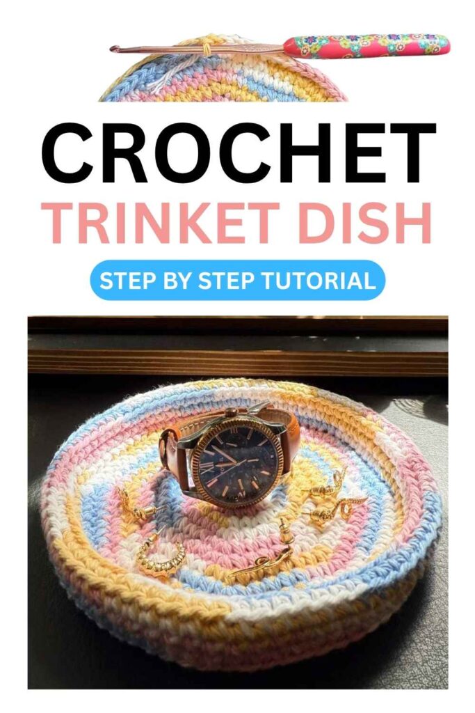 photo of a crochet trinket dish