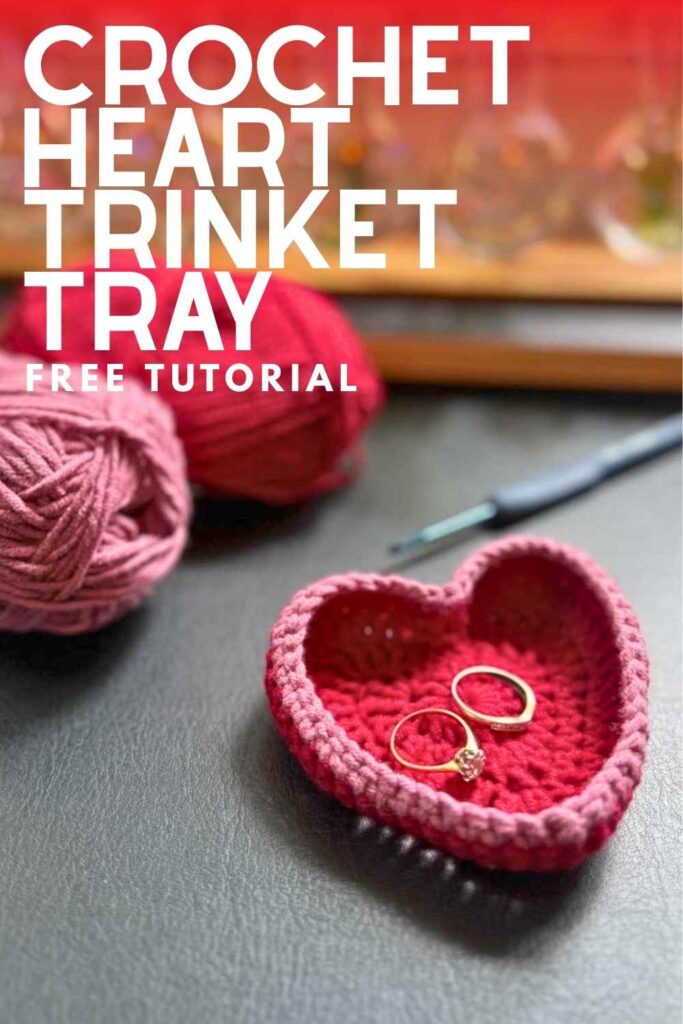 photo of crochet heart trinket dish
