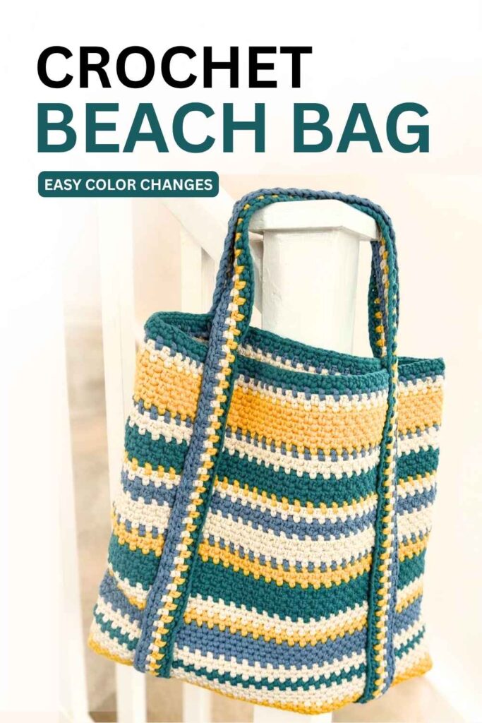 photo of a striped crochet beach bag