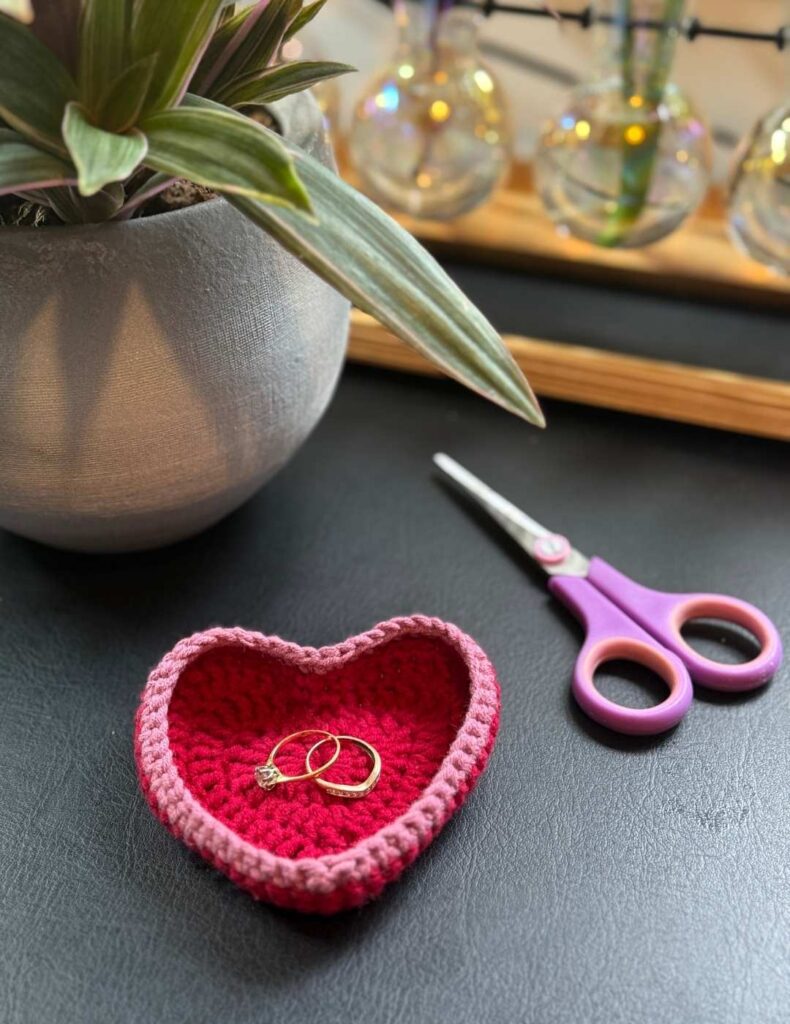 heart dish with a plant and my scissors