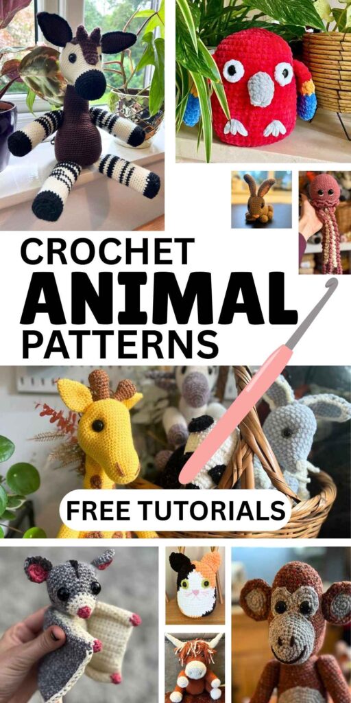 collage of photos of crochet animals