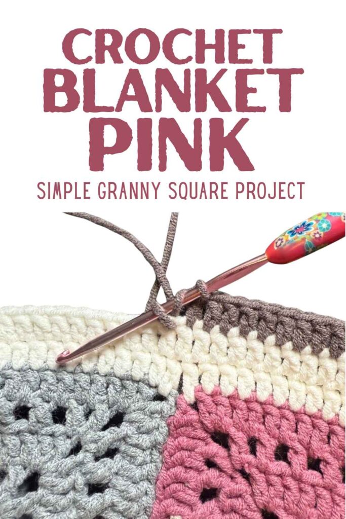 photo of pink crochet blanket with pretty border and crochet hook